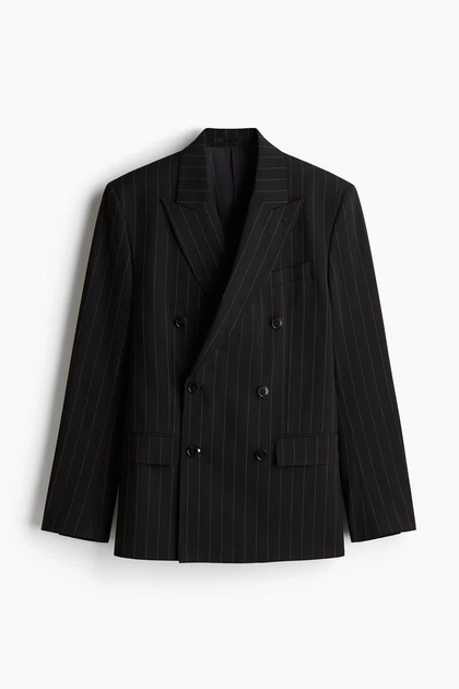 Двобортний піджак regular fit H&M 1254480001c72 52 чорний (100017501) - Фото 6 Двобортний піджак regular fit H&M 1254480001c72 52 чорний (100017501) - зображення 6