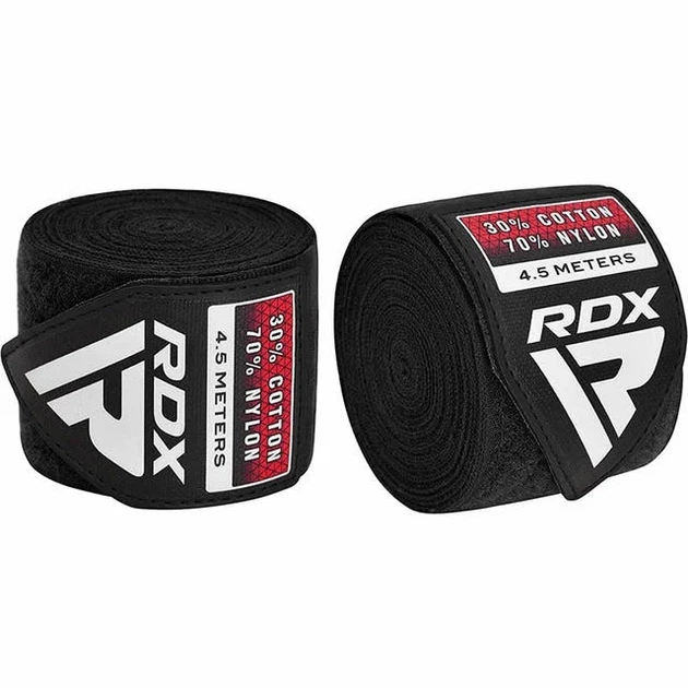Бинты для бокса RDX Inc, хлопок, нейлон, 4,5 м, черные. - изображение 4
