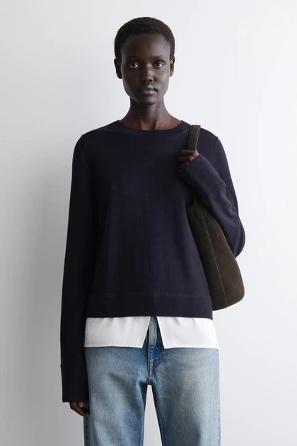 Джемпер жіночий COS layered merino wool jumper 1298871001 M темний синій - Фото 2 Джемпер жіночий COS layered merino wool jumper 1298871001 M темний синій - изображение 2