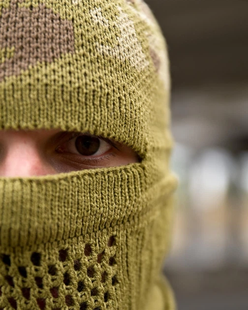 В'язана балаклава військова Мультикам шапка-підшоломник, маска для обличчя та голови зимово-осіння - Фото 4 В'язана балаклава військова Мультикам шапка-підшоломник, маска для обличчя та голови зимово-осіння - зображення 4