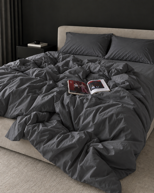 Комплект постільної білизни DARK GRAY (графітовий, однотонний) Євро 200х220 см - Фото 1 Комплект постільної білизни DARK GRAY (графітовий, однотонний) Євро 200х220 см - зображення 1