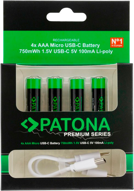 Акумулятор PATONA R3 AAA 1.5 V 100 mAh USB-C 4 шт. (4055655239745) - Фото 2 Акумулятор PATONA R3 AAA 1.5 V 100 mAh USB-C 4 шт. (4055655239745) - зображення 2