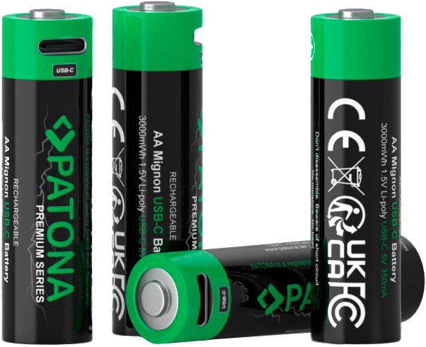 Акумулятор PATONA R6 AA 1.5 V 350 mAh USB-C 4 шт. (4055655239752) - Фото 1 Акумулятор PATONA R6 AA 1.5 V 350 mAh USB-C 4 шт. (4055655239752) - зображення 1