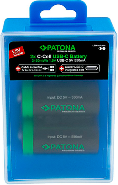 Акумулятор PATONA LR14 1.5 V 550 mAh USB-C 2 шт. (4055655239769) - Фото 2 Акумулятор PATONA LR14 1.5 V 550 mAh USB-C 2 шт. (4055655239769) - зображення 2