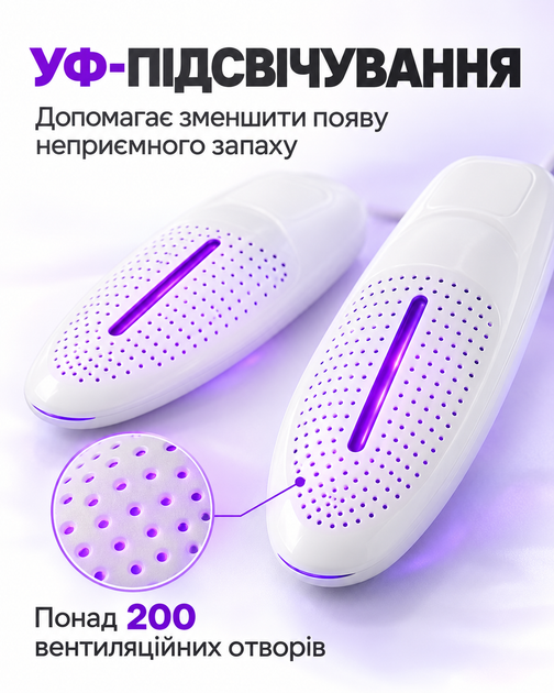 Електрична USB-сушарка для взуття Shoe Dryer з ультрафіолетовим підсвічуванням, 10 Вт, 5 В, біла - Фото 3 Електрична USB-сушарка для взуття Shoe Dryer з ультрафіолетовим підсвічуванням, 10 Вт, 5 В, біла - зображення 3