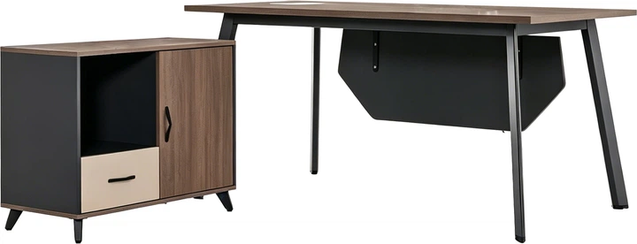 Комп'ютерний стіл OfficePro PG-F20B-16B 75х160 см з тумбочкою Медовий дуб + Темно-сріий - зображення 2