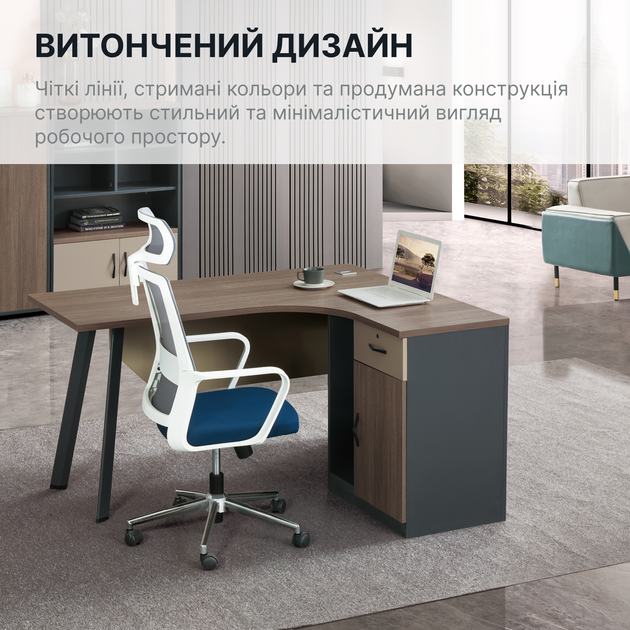 Компьютерный стол угловой OfficePro PG-F20A-14A-R 60х140 см с тумбочкой Медовый дуб + Темно-серый - изображение 6