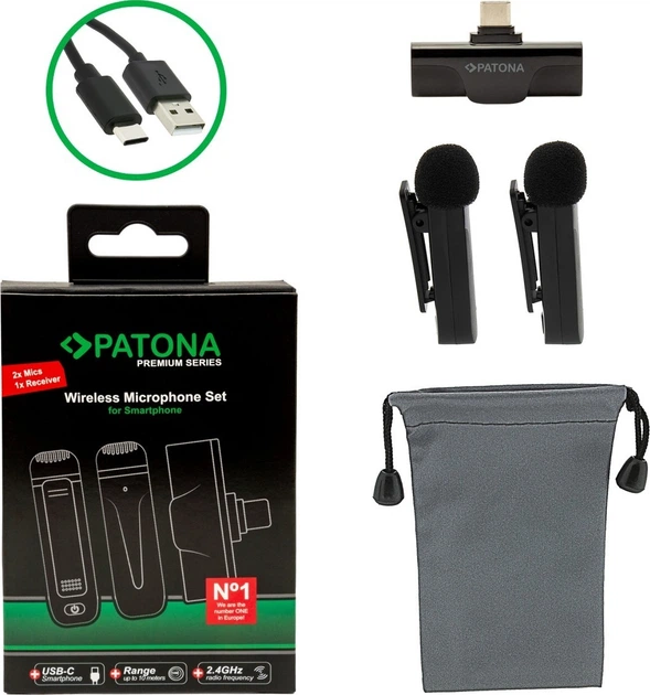 Bezprzewodowy system mikrofonowy PATONA Premium do smartfonów z portem USB-C (4055655240482) - obraz 8
