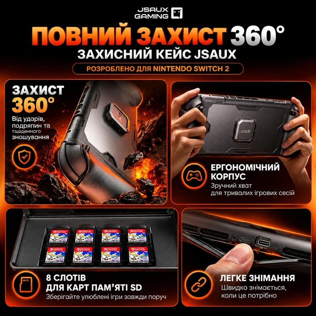 Модульный Grip-чехол JSAUX ModCase для Nintendo Switch 2 с защитой экрана и 8 слотами для игр - изображение 6