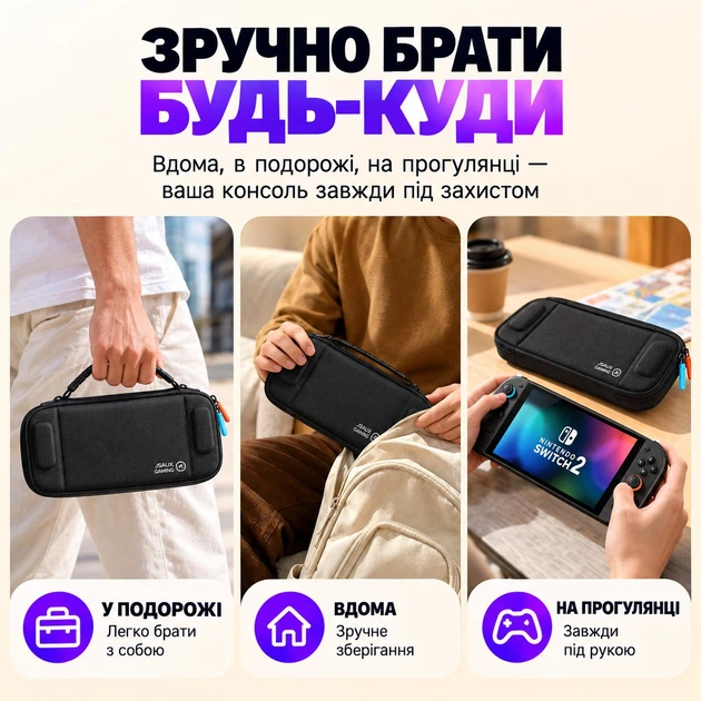 Портативный кейс JSAUX для Nintendo Switch 2, тонкий защитный чехол-футляр с мягкой подкладкой и ремешком для переноски - изображение 4