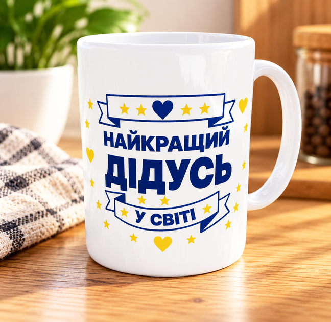 Набір парні чашки для дідуся та бабусі - Найкращий Дідусь Найкраща Бабуся 330 мл біла ручка - зображення 2