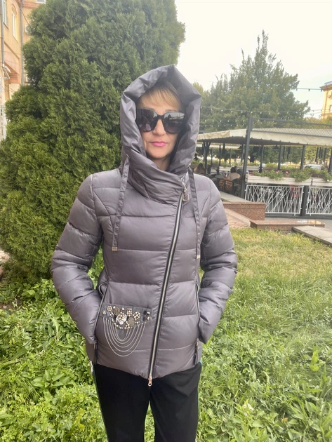 Куртка пуховик жіночий Finebabycat короткий на блискавці з капюшоном 2XL сірий - Фото 5 Куртка пуховик жіночий Finebabycat короткий на блискавці з капюшоном 2XL сірий - изображение 5