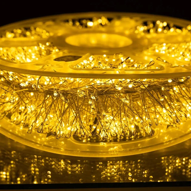 Гирлянда роса в катушке на елку Хвойная лапа 100 метров 2000 LED светодиодная новогодняя комнатная гирлянда белый провод Желтый - изображение 4