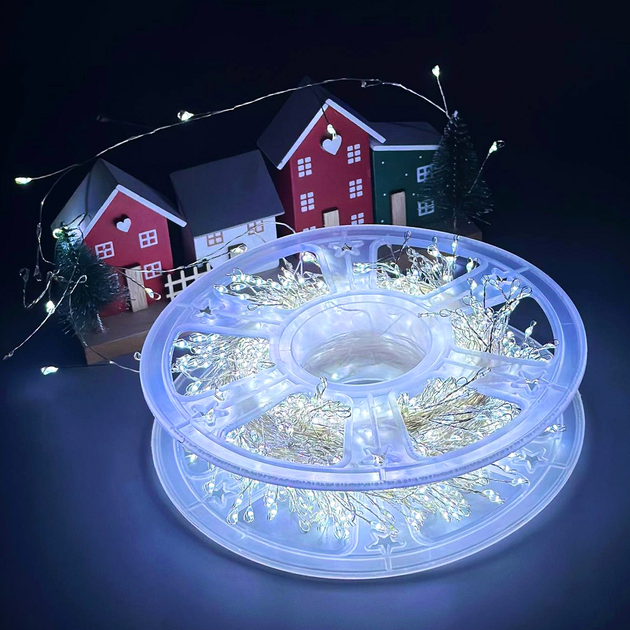 Гірлянда Ведмедик 900LED 30m 8 режимів світіння пульт ДК W-1 срібний дріт білий - зображення 5