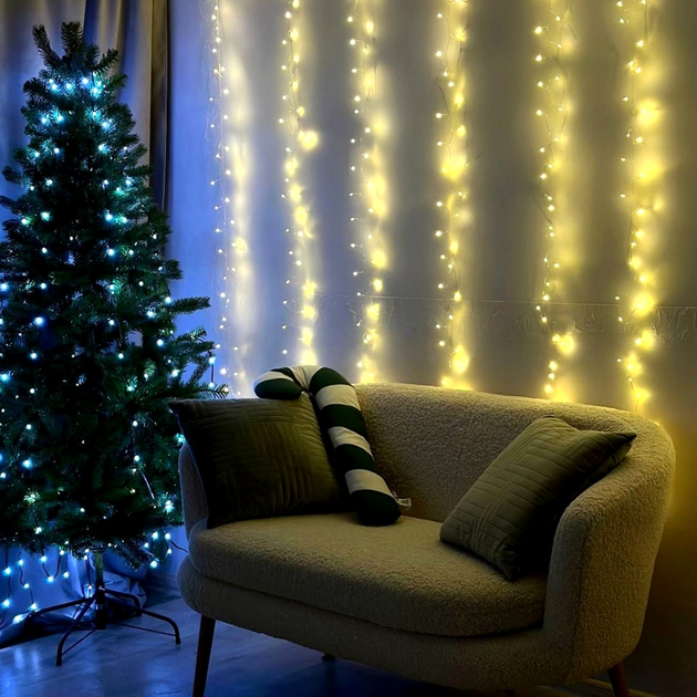 Гірлянда Водоспад 10 pcs 2 m*2m Теплий мідний дріт від 220V Феєрія - Фото 4 Гірлянда Водоспад 10 pcs 2 m*2m Теплий мідний дріт від 220V Феєрія - зображення 4