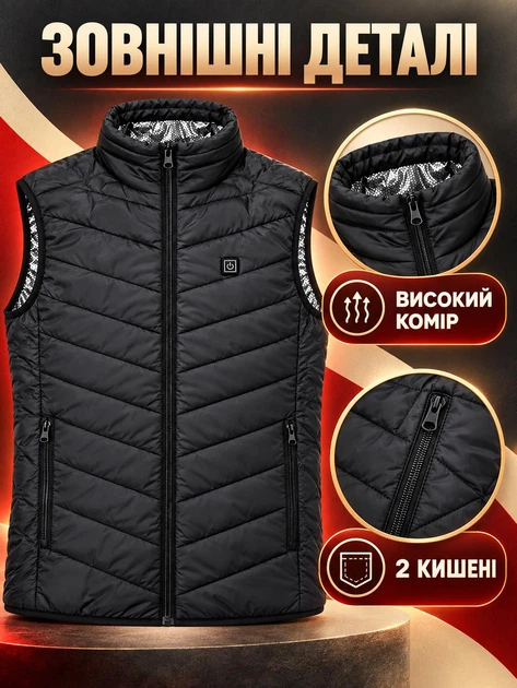 Термо-жилет з активним підігрівом від Power Bank USB, з ефектом «теплого кокона», 3 температурних режими, розмір S, Чорний (4815754717) - зображення 7