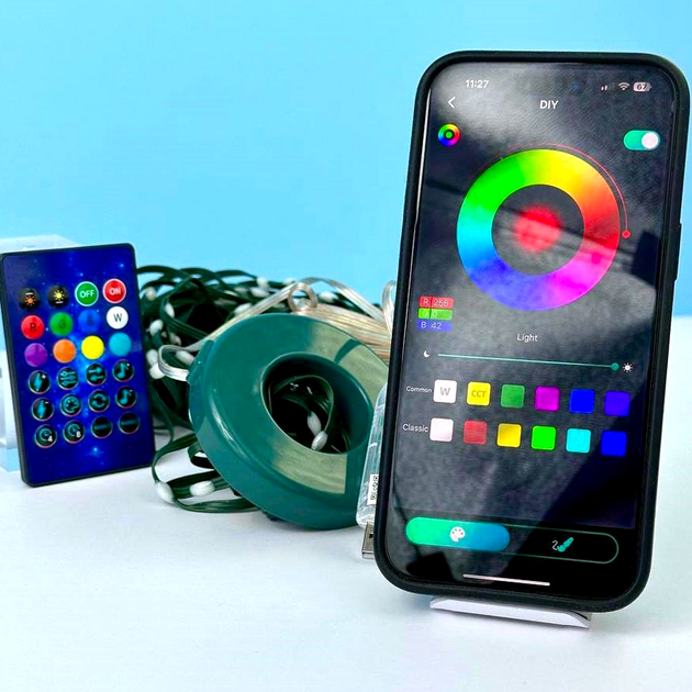 Гірлянда роса 2 м 200Led USB Bluetooth пульт дистанційного керування RGB прозорий ПВХ - Фото 8 Гірлянда роса 2 м 200Led USB Bluetooth пульт дистанційного керування RGB прозорий ПВХ - зображення 8
