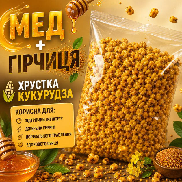 Кукурудза до пива смажена зі смаком Мед Гірчиця 1 кг - Фото 8 Кукурудза до пива смажена зі смаком Мед Гірчиця 1 кг - зображення 8