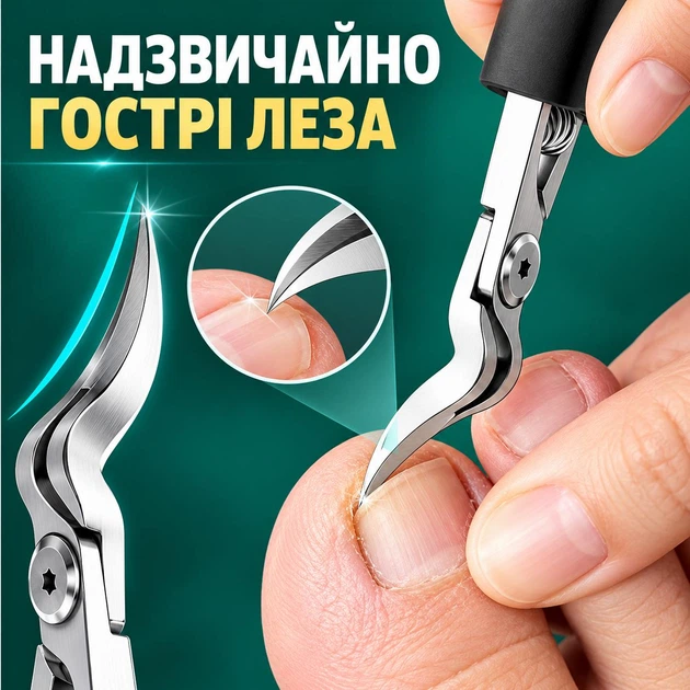 Кусачки для вросших и толстых ногтей – профессиональные педикюрные щипцы с изогнутым острым лезвием для ногтей, черные (150354718) - изображение 2