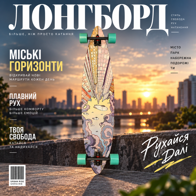 Лонгборд-крузер Cloudride Cruiser 78 для вуличного серфінгу 110×25 см — міський лонгборд для круїзингу - Фото 8 Лонгборд-крузер Cloudride Cruiser 78 для вуличного серфінгу 110×25 см — міський лонгборд для круїзингу - зображення 8