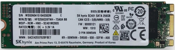 SSD-накопитель 256 ГБ SK hynix SC401 (M.2 2280, 3D NAND (TLC), SATA, HFS256G39TNH-73A0A BB) Б/У - Фото 1 SSD-накопитель 256 ГБ SK hynix SC401 (M.2 2280, 3D NAND (TLC), SATA, HFS256G39TNH-73A0A BB) Б/У - изображение 1
