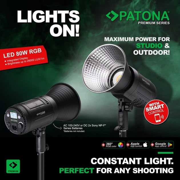 Студійне світлодіодне світло PATONA Premium RGB 80W COB 26000 Lux / 1m (4055655246729) - Фото 12 Студійне світлодіодне світло PATONA Premium RGB 80W COB 26000 Lux / 1m (4055655246729) - зображення 12