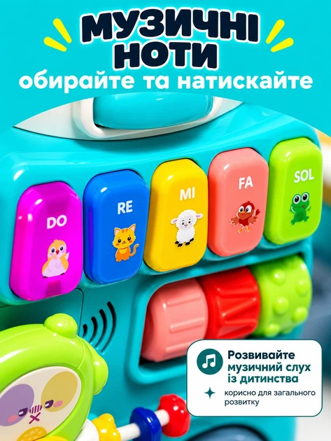 Дитячі ходунки-каталка 5-в-1 Baby Walker Train з парогенератором і піаніно - изображение 9