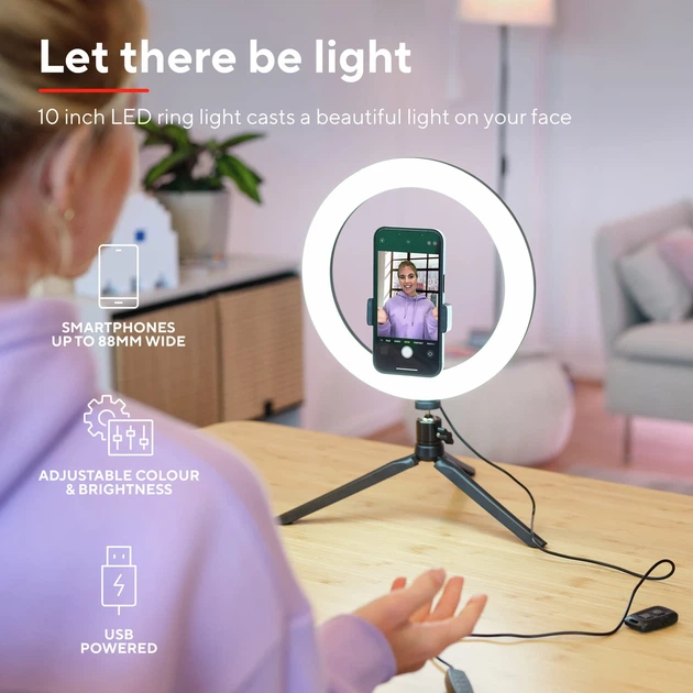 Комплект для стримінгу Trust 10 дюймів LED кільцева лампа зелений екран 56 дюймів - Фото 4 Комплект для стримінгу Trust 10 дюймів LED кільцева лампа зелений екран 56 дюймів - зображення 4