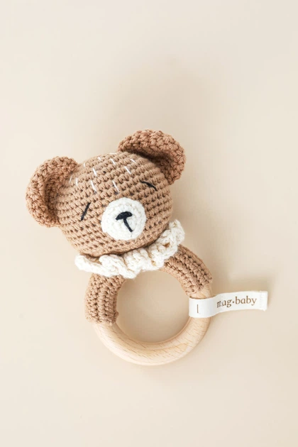 Вязаный прорезыватель с деревянным кольцом "Bear" MagBaby (5059) - Фото 1 Вязаный прорезыватель с деревянным кольцом "Bear" MagBaby (5059) - изображение 1