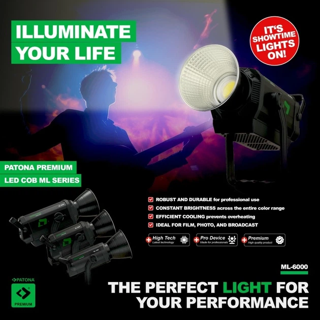 Студійне світлодіодне світло PATONA Premium ML-6000 Bi-Color COB 600W 150000 Lux / 1 m Bowens (4055655253246) - Фото 10 Студійне світлодіодне світло PATONA Premium ML-6000 Bi-Color COB 600W 150000 Lux / 1 m Bowens (4055655253246) - зображення 10