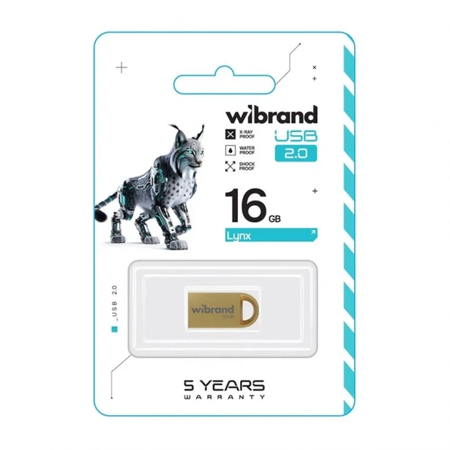 Флеш-память USB Wibrand Lynx 16 ГБ USB 2.0 металлическая моноблок золотая - Фото 2 Флеш-память USB Wibrand Lynx 16 ГБ USB 2.0 металлическая моноблок золотая - изображение 2