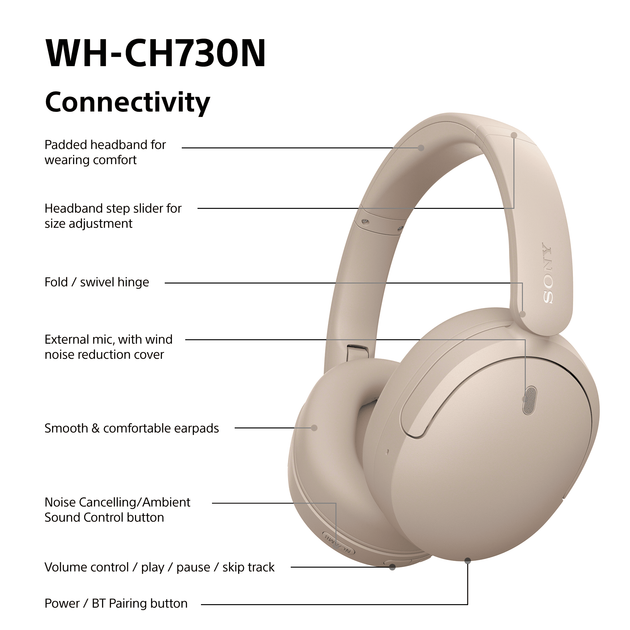 Навушники Sony WH-CH730N Beige (4548736181779) - зображення 5