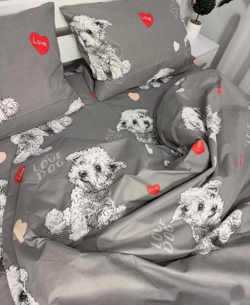 Комплект постільної білизни півтораспальний «Love Dog» (Сірий з цуценятами), Бязь GOLD LUX, підковдра 145*215 см, 100% бавовна - зображення 2