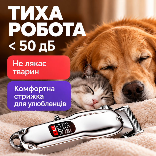 Машинка для стрижки животных Профессиональная бесшумная машинка для стрижки собак или кошек Беспроводной триммер для животных Машинка для груминга Kayfovo B8 - изображение 4