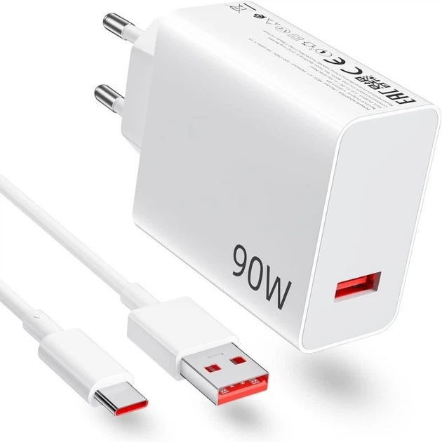 Комплект швидка зарядка LEXEGO 90W блок живлення USB-A з кабелем USB Type-C для Xiaomi Samsung Huawei ксяомі самсунга зарядний пристрій зі шнуром для телефона планшета ноутбука HyperCharge Turbo Charge Quick Charge білий (XMK-90W) - зображення 6