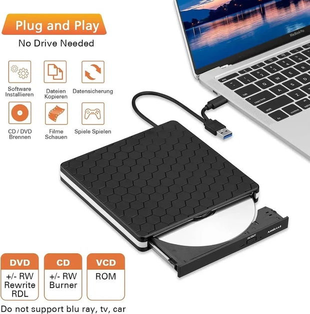 Amicool BT686 - Внешний DVD-привод USB 3.0 + TYPE-C, DVD, CD для ПК, Mac, Ноутбук - изображение 4