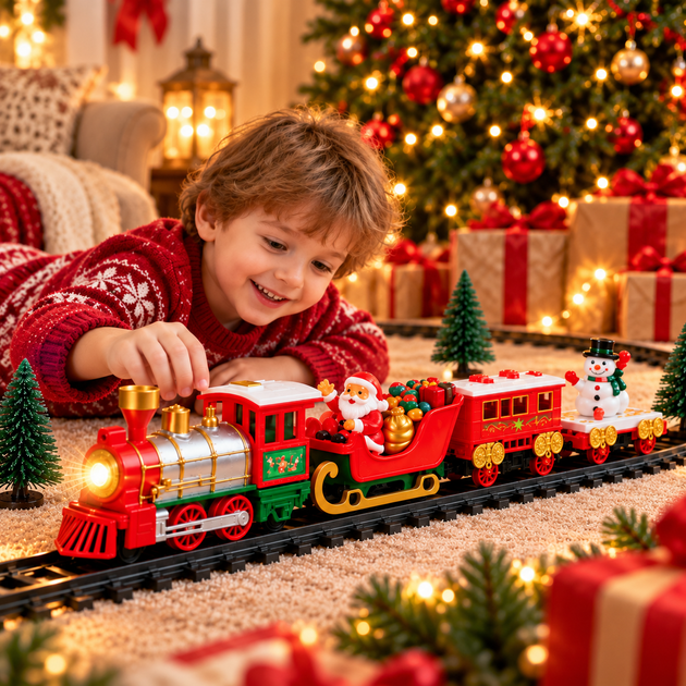 Детская рождественская железная дорога Musical Santa's Train Set, 22 детали, свет и музыка, путь 2,6 м - Фото 1 Детская рождественская железная дорога Musical Santa's Train Set, 22 детали, свет и музыка, путь 2,6 м - изображение 1
