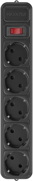 Мережевий фільтр Maxxter SPM5-G-6B 1.8 м 5 розеток Black - Фото 1 Мережевий фільтр Maxxter SPM5-G-6B 1.8 м 5 розеток Black - зображення 1