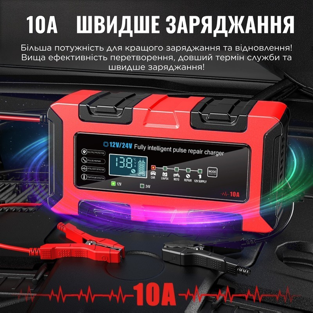 Автоматическое зарядное устройство Foxsur 12V 10A / 24V 5A для аккумуляторов LiFePO4 AGM GEL с функцией восстановления (BC122410F) - изображение 2