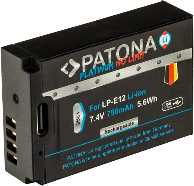 Акумулятор PATONA Platinum LP-E12 USB-C для Canon LP-E12 EOS 100D EOS-M50 EOS-100D (4055655238779) - зображення 2