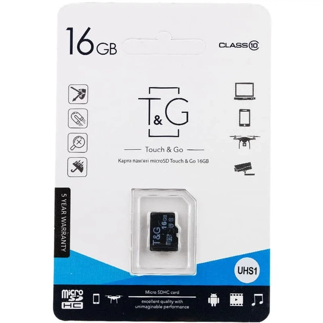 Карта памяти microSDHC 16 ГБ T&G UHS-1 Class 10 без адаптера - Фото 1 Карта памяти microSDHC 16 ГБ T&G UHS-1 Class 10 без адаптера - изображение 1