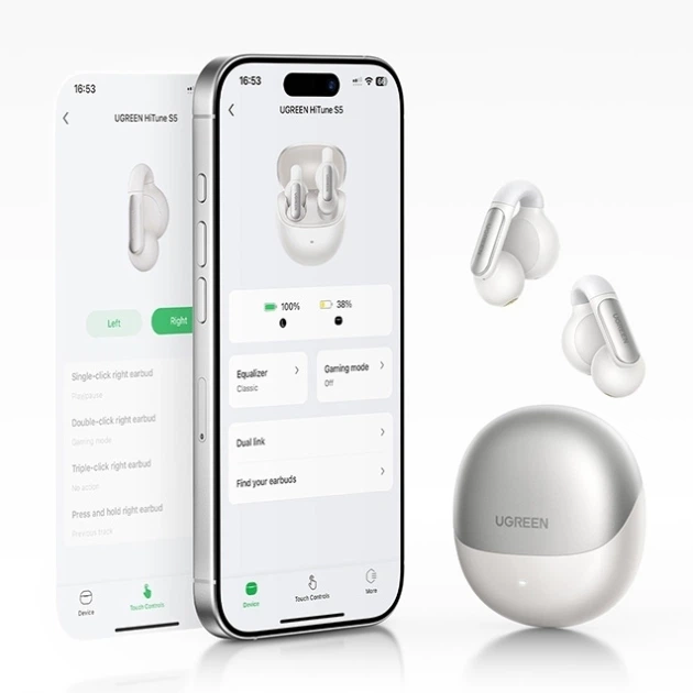 Бездротові навушники UGREEN WS210 S5 HiTune True Wireless ENC IPX5 TWS BT5.4 400mAh White (UGR-45761) - Фото 5 Бездротові навушники UGREEN WS210 S5 HiTune True Wireless ENC IPX5 TWS BT5.4 400mAh White (UGR-45761) - зображення 5