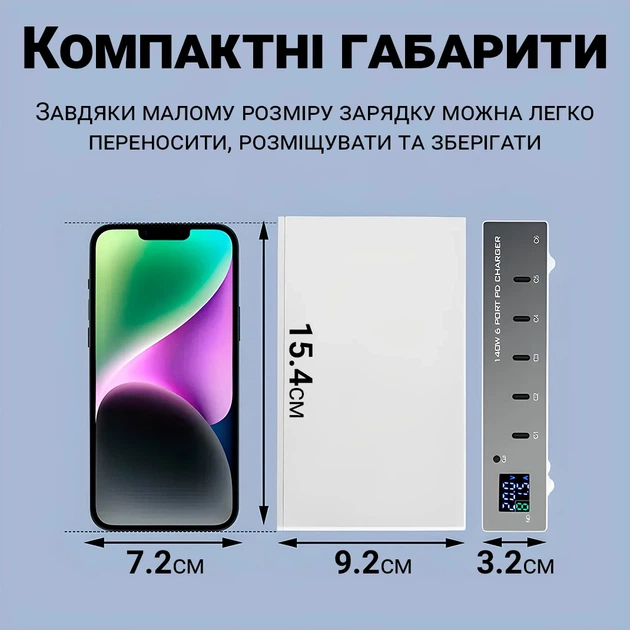 Мультизарядное устройство Addap MCS-X6P 6 портов Type-C зарядная станция PD 3.0 140 Вт белое - изображение 8
