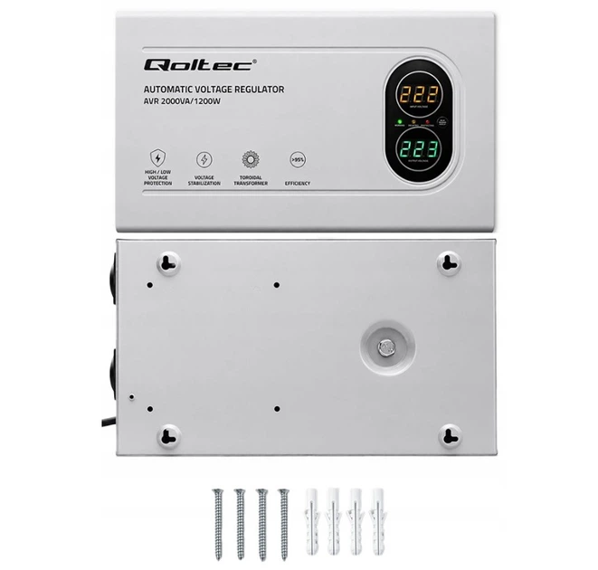 Стабилизатор напряжения автоматический Qoltec 50449 AVR 2000VA 2000 ВА/1200 Вт SLIM - изображение 2