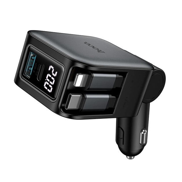Автомобільний зарядний пристрій HOCO Z67A Triunfar PD60W(1C1A)+Type-C/iP car charger with dual telescopic cable and digital display dark Metal Gray (6942007680844) - изображение 4