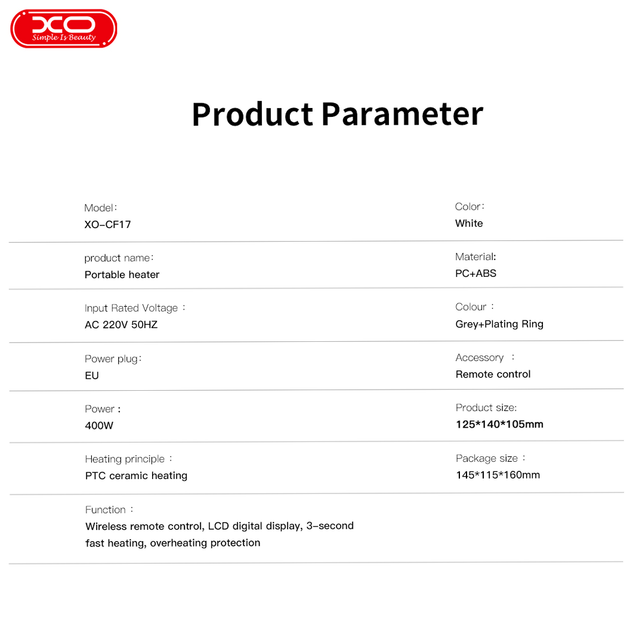 Тепловентилятор 400W для обогрева XO CF17 серый - Фото 10 Тепловентилятор 400W для обогрева XO CF17 серый - изображение 10