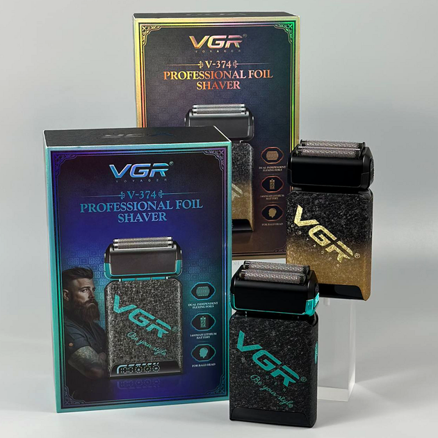 Электробритва двойное лезвие шейвер LED display VGR V-374 золотой - изображение 2