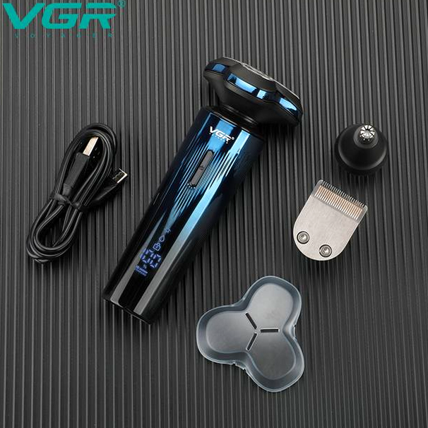 Электробритва 3 насадки IPX7 LED дисплей VGR V-303 черно-синий - изображение 9