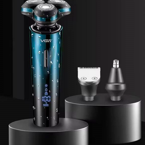 Электробритва 3 насадки IPX7 LED дисплей VGR V-303 черно-синий - изображение 10