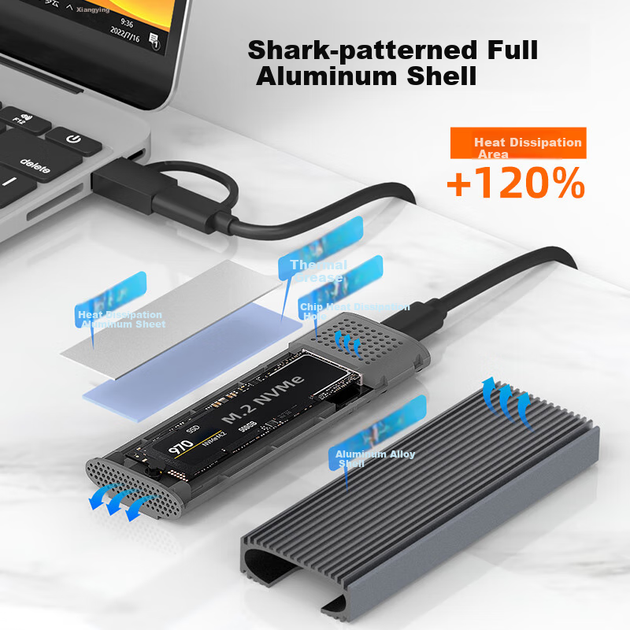 Корпус для жорсткого диска MAIWO M.2 NVMe/SATA з двома протоколами, корпус для зчитування SSD типу C/USB 3.2, 10 Гбіт/с, підходить для зовнішнього жорсткого диска ноутбука K1691 - Фото 5 Корпус для жорсткого диска MAIWO M.2 NVMe/SATA з двома протоколами, корпус для зчитування SSD типу C/USB 3.2, 10 Гбіт/с, підходить для зовнішнього жорсткого диска ноутбука K1691 - зображення 5